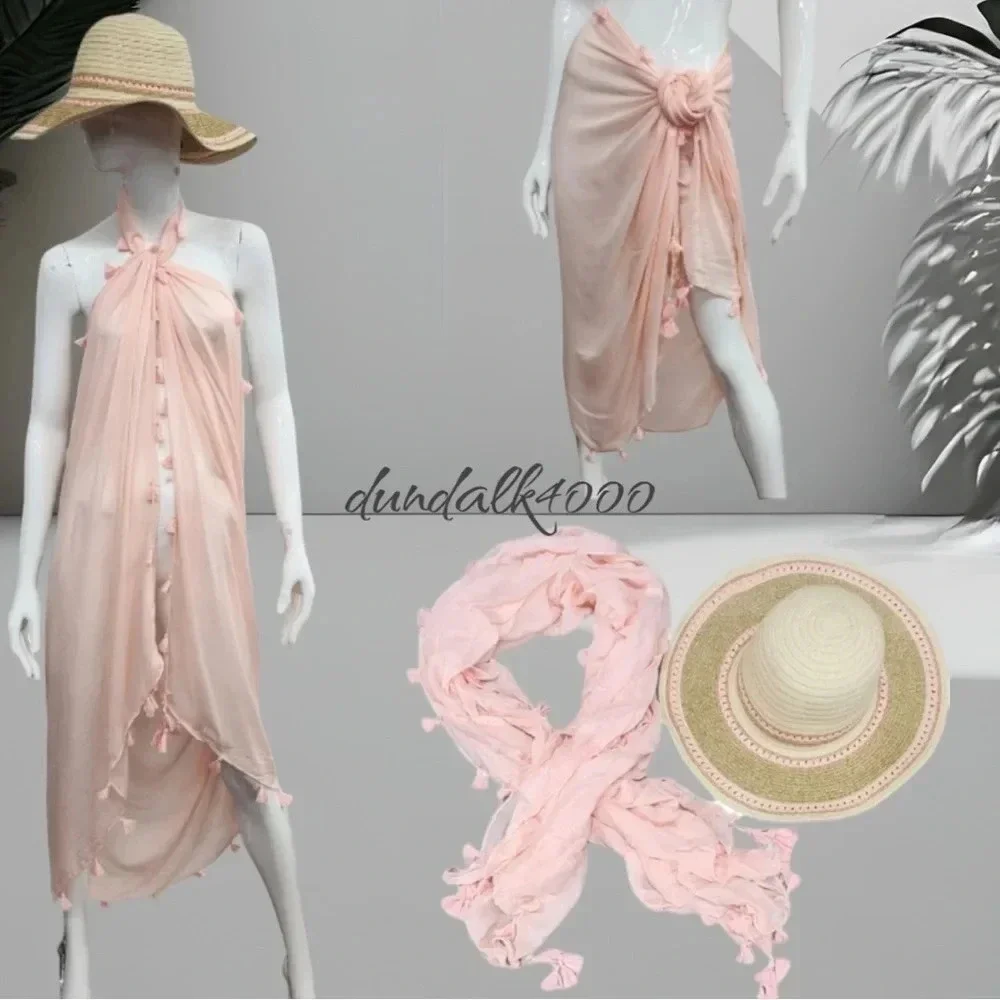 Quagga Greenleaf Floppy Beach Hat w/Matching Swimsuit Sarong Sunset OS
